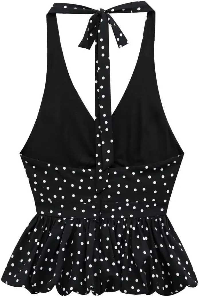 Polka Dot Tank Top for Women Tie Back Halter Top Y2k Vintage Camisole 2000s Fashion Downtown Girl Clothes