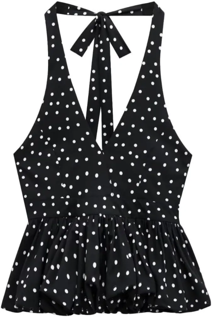 Polka Dot Tank Top for Women Tie Back Halter Top Y2k Vintage Camisole 2000s Fashion Downtown Girl Clothes