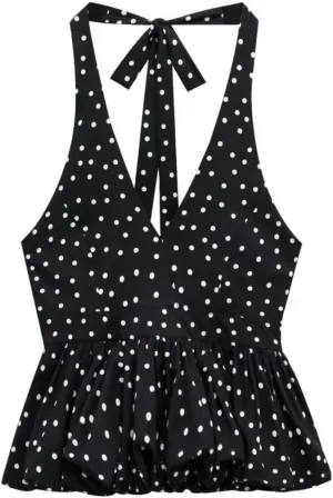 Polka Dot Tank Top for Women Tie Back Halter Top Y2k Vintage Camisole 2000s Fashion Downtown Girl Clothes