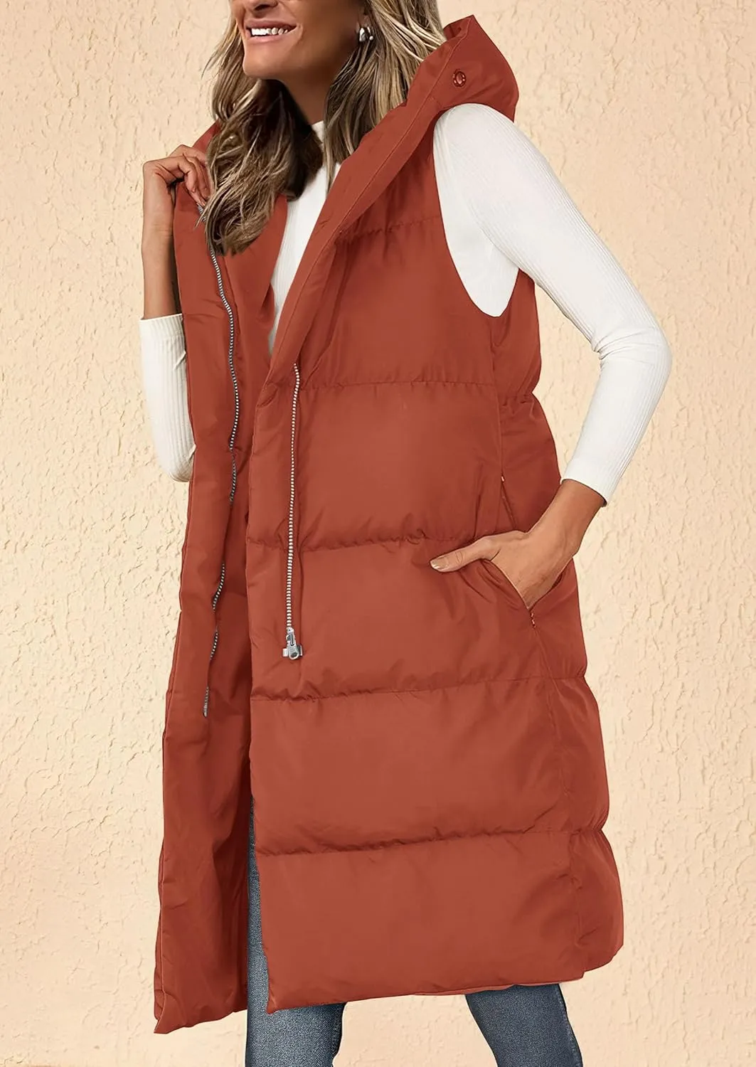 PRETTYGARDEN Womens Long Puffer Vest Fall Winter Trendy Zip Up Sleeveless Coat Down Jacket Quilted Hooded Warm Outerwear