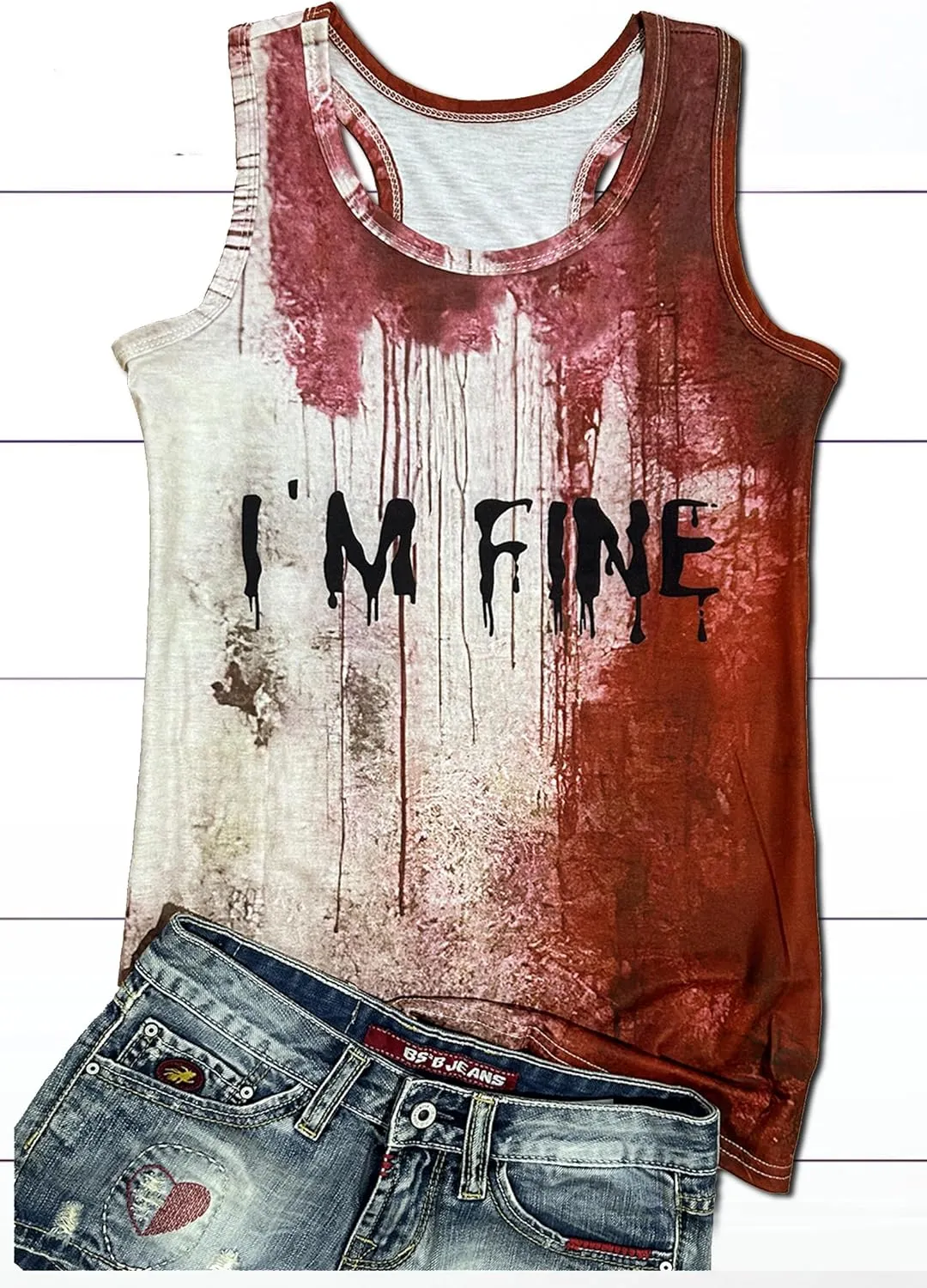 Problem Solved Halloween Tank Tops for Women Bloody Splatter Graphic Shirts Halloween Casual Racerback Tops