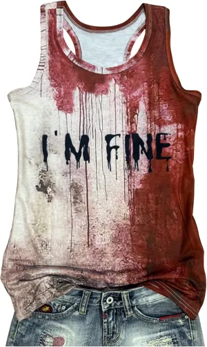 Problem Solved Halloween Tank Tops for Women Bloody Splatter Graphic Shirts Halloween Casual Racerback Tops