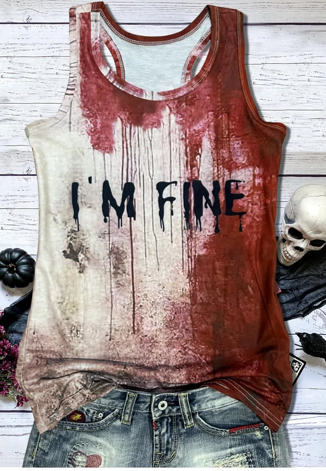 Problem Solved Halloween Tank Tops for Women Bloody Splatter Graphic Shirts Halloween Casual Racerback Tops