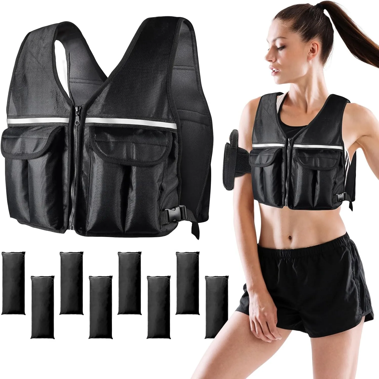 Prodigen Adjustable Weighted Vest 0-10 lbs/0-18 lbs for Women Men for Running Walking Cardio and Strength Training with Shoulder Pads and Reflective Stripe