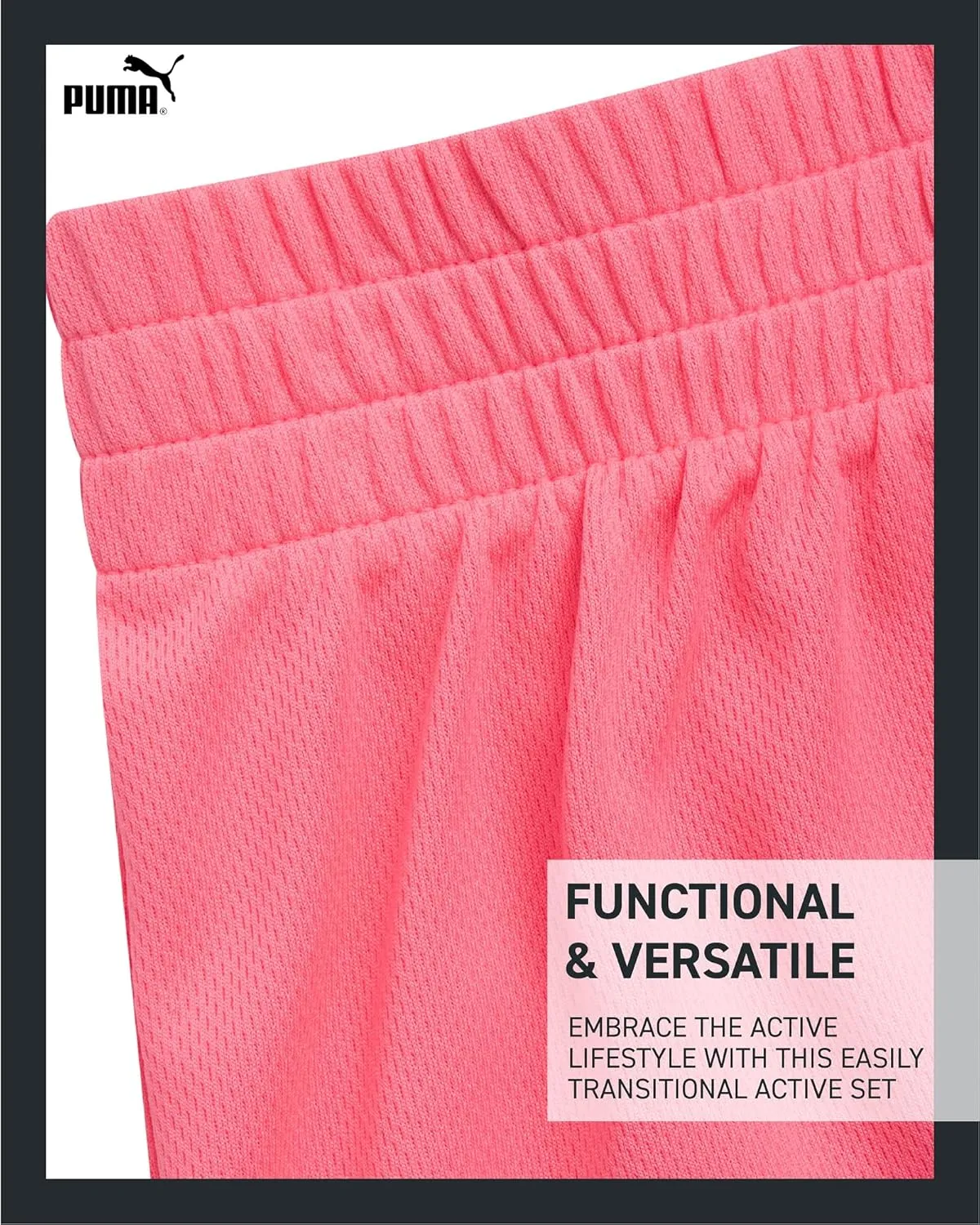 PUMA Girls' Active Shorts Set - 2 Piece Performance T-Shirt and Gym Shorts or Bike Shorts - Athletic Outfit for Girls (7-14)