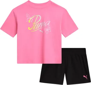 PUMA Girls' Active Shorts Set - 2 Piece Performance T-Shirt and Gym Shorts or Bike Shorts - Athletic Outfit for Girls (7-14)