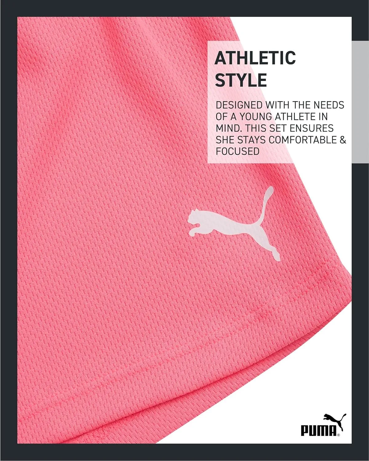 PUMA Girls' Active Shorts Set - 2 Piece Performance T-Shirt and Gym Shorts or Bike Shorts - Athletic Outfit for Girls (7-14)