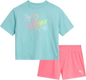 PUMA Girls' Active Shorts Set - 2 Piece Performance T-Shirt and Gym Shorts or Bike Shorts - Athletic Outfit for Girls (7-14)