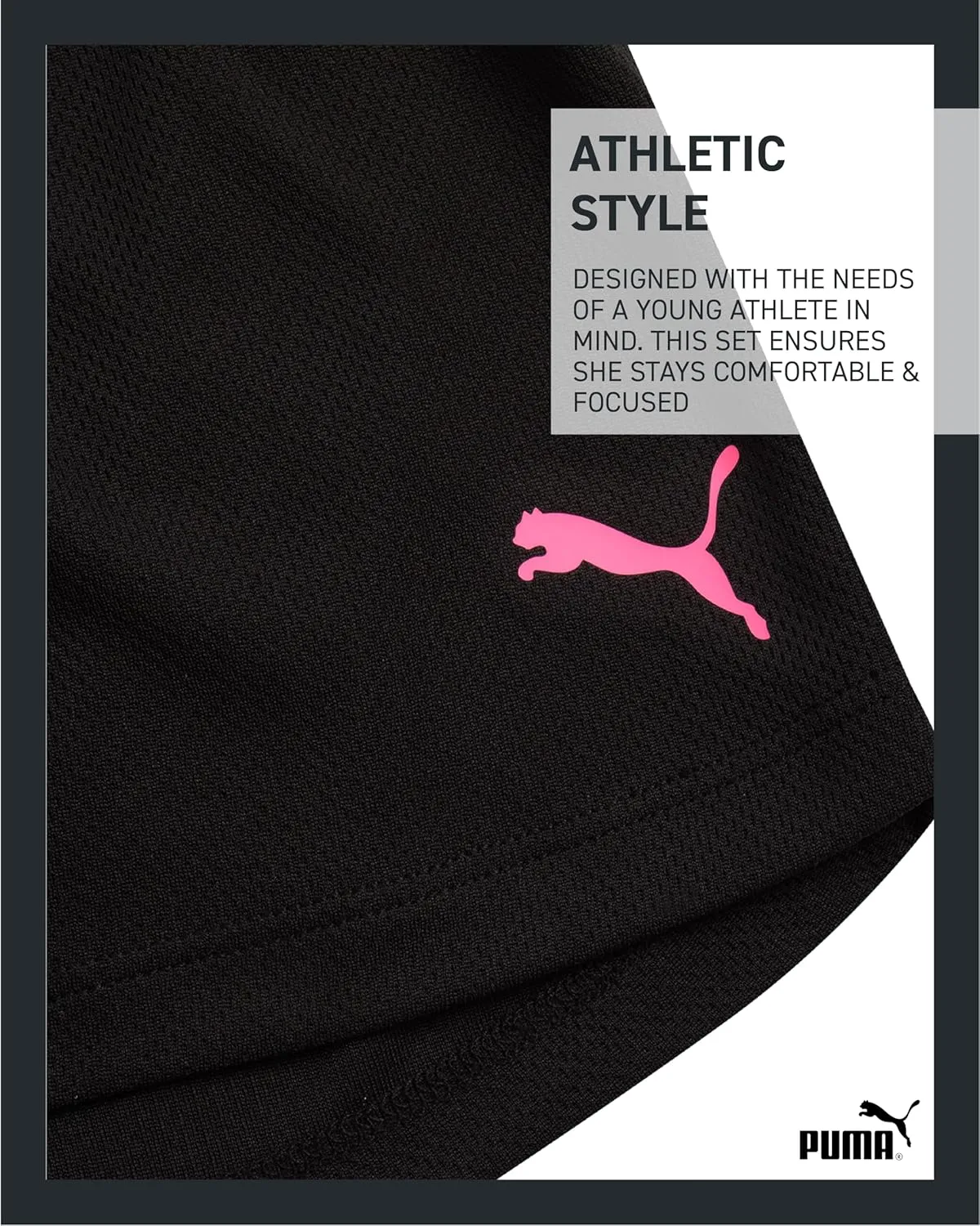 PUMA Girls' Active Shorts Set - 2 Piece Performance T-Shirt and Gym Shorts or Bike Shorts - Athletic Outfit for Girls (7-14)