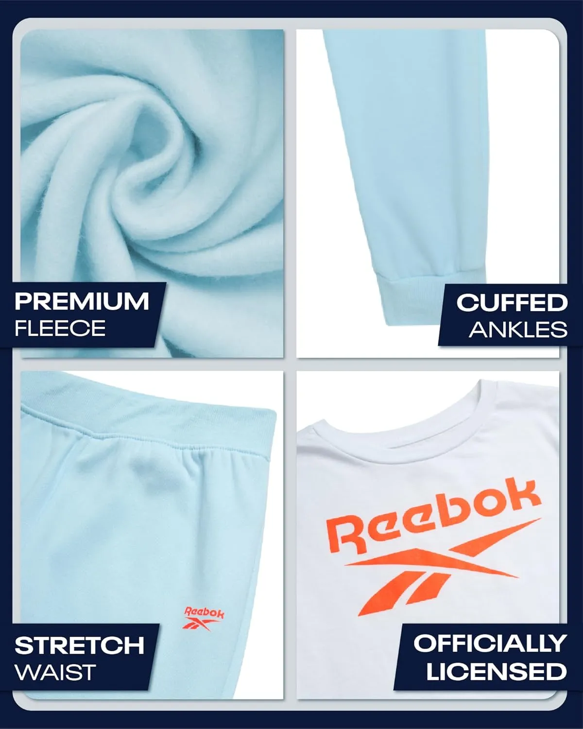 Reebok Girls' Activewear Set - 3 Piece Stylish Graphic T-Shirt, Fleece Pullover Hoodie, and Jogger Sweatpants (Size: 4-12)