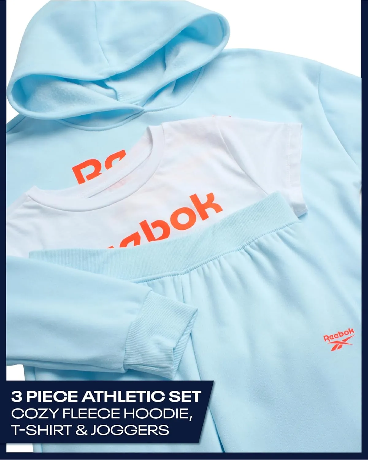 Reebok Girls' Activewear Set - 3 Piece Stylish Graphic T-Shirt, Fleece Pullover Hoodie, and Jogger Sweatpants (Size: 4-12)