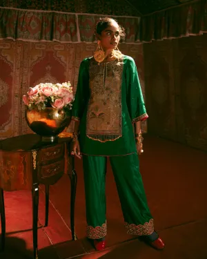 Reejh Green Silk Antique Yoke Kurta Set