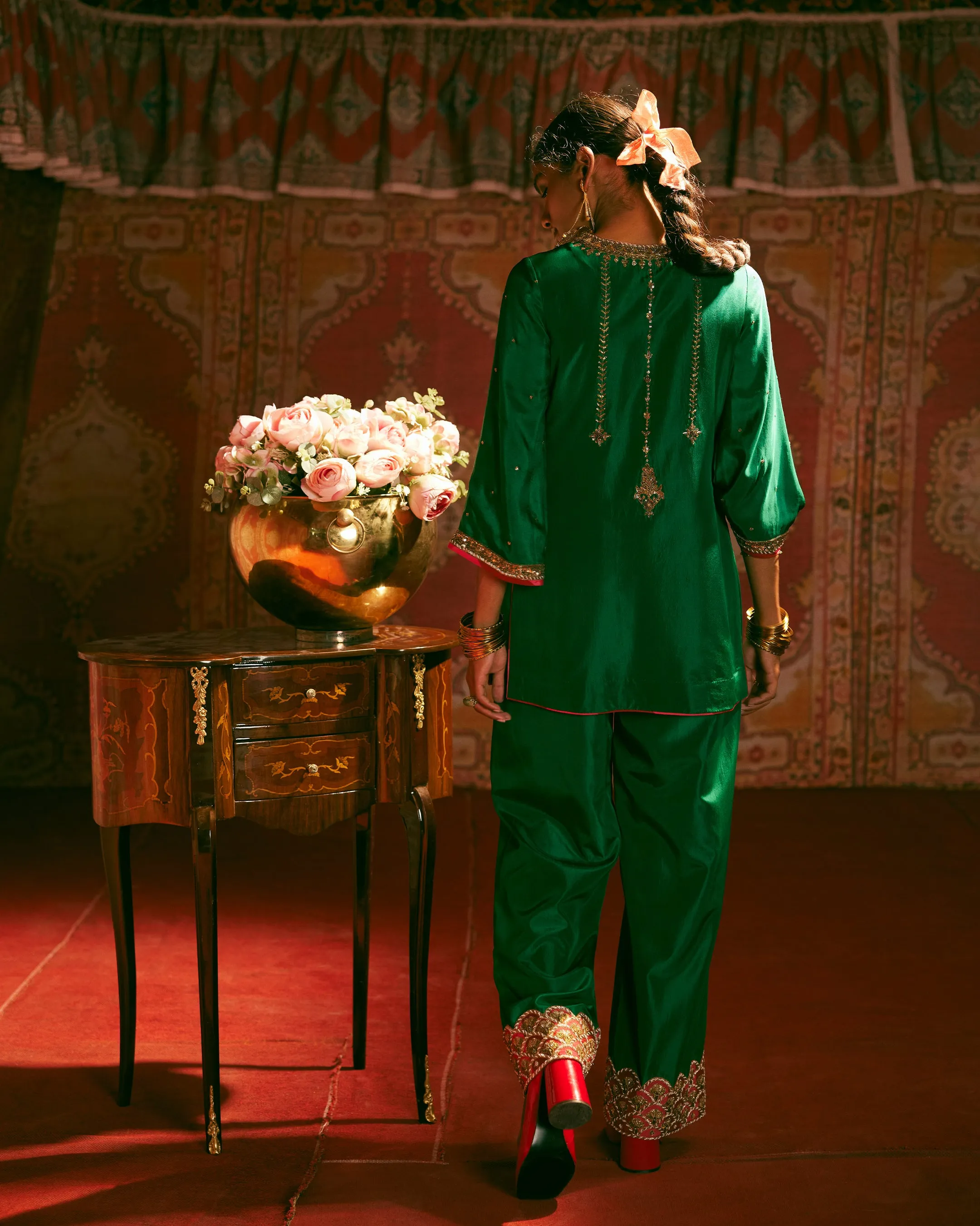 Reejh Green Silk Antique Yoke Kurta Set