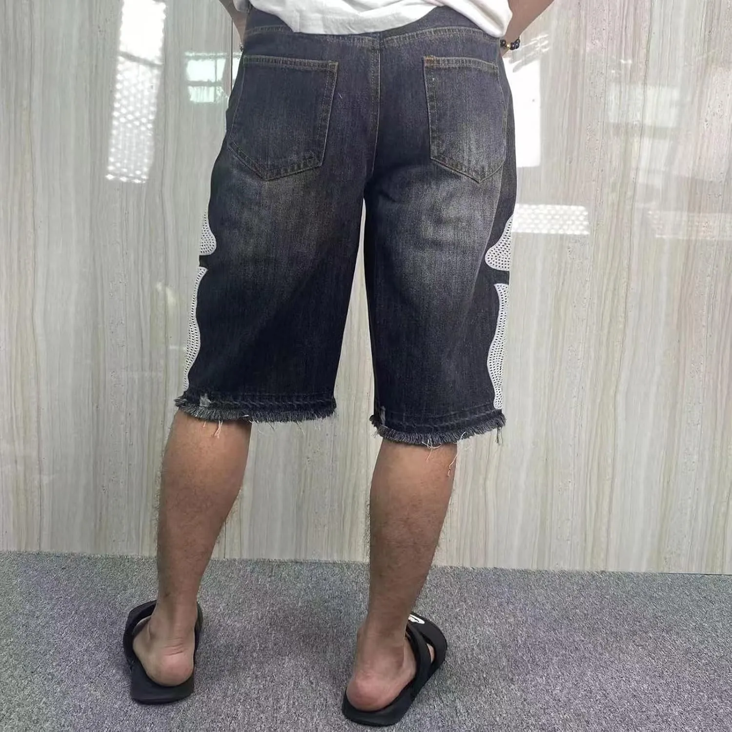 Retro Denim Shorts Men's y2k Casual Embroidered Bone Denim Shorts Men's and Women's