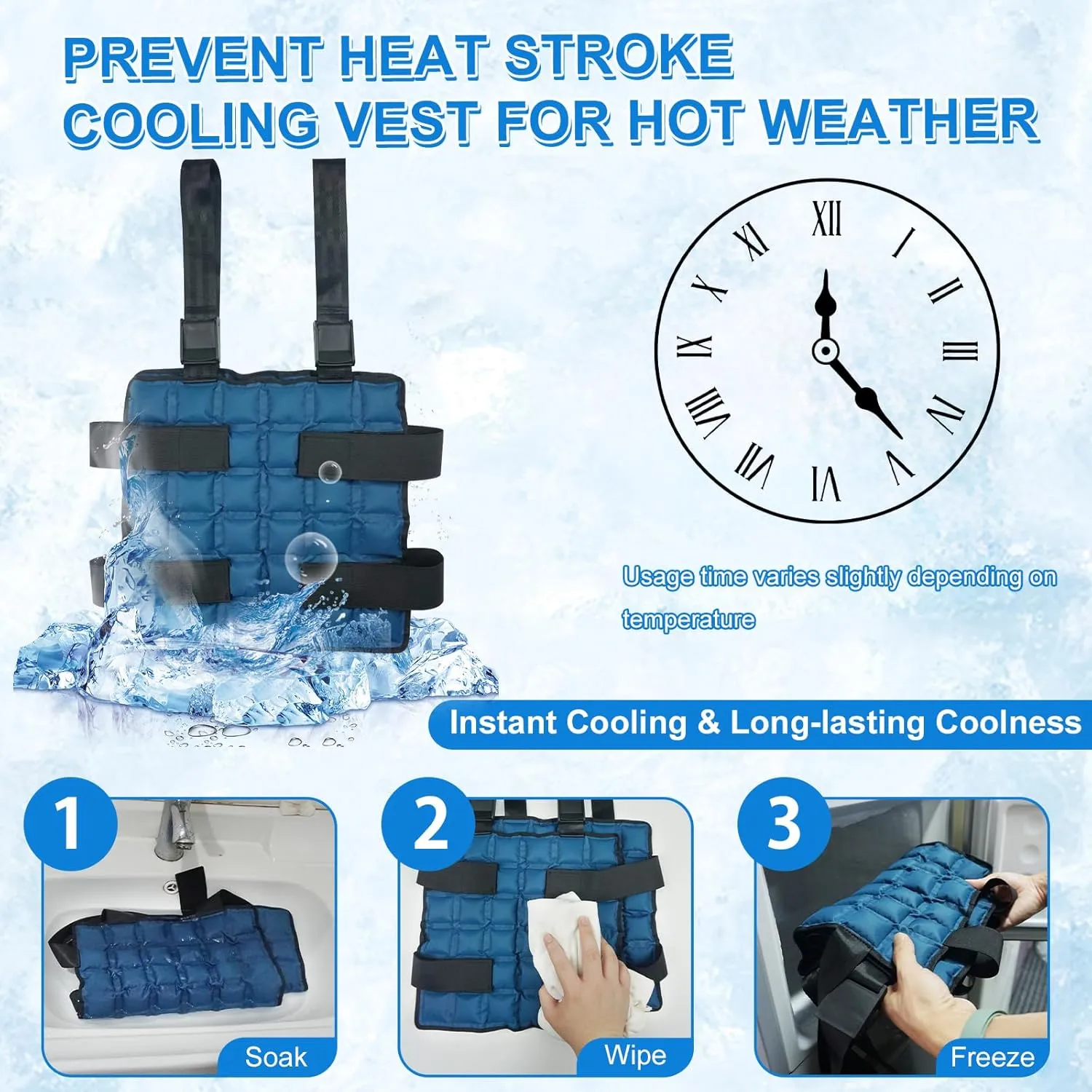 Reusable Cooling Vest, Adjustable Lightweight Vest (Navy Blue) with Ice Cells, Full Body Heat Relief for Riding, Running