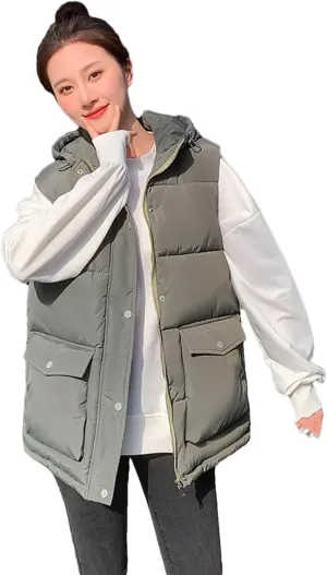 Rfmfkkg Autumn Winter Women Warm Vest Hooded Thicken Waistcoat Female Sleeveless Cotton Padded Jacket