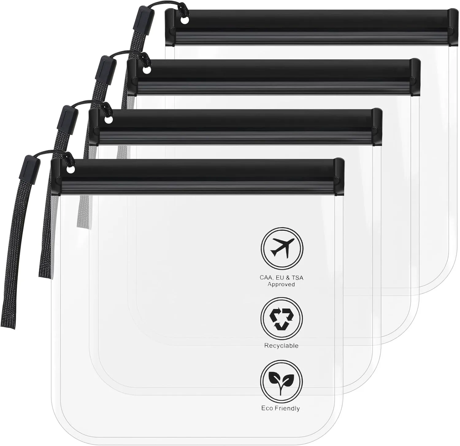 RONRONS Airport Security Liquids Bag 20X20cm Clear TSA Approved Security Toiletry Bag Hand Luggage Regulations Waterproof Liquids Wash Bags Travel Accessory Holiday Essential for Women/Men(4PCS Black)