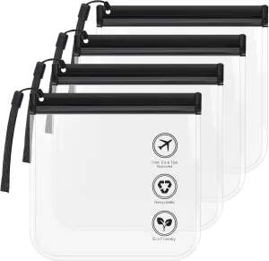 RONRONS Airport Security Liquids Bag 20X20cm Clear TSA Approved Security Toiletry Bag Hand Luggage Regulations Waterproof Liquids Wash Bags Travel Accessory Holiday Essential for Women/Men(4PCS Black)