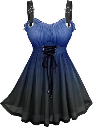 ROSE GAL Rosegal Plus Size Summer Tank Top for Women Ruffles Lace-up Ombre Mesh Babydoll Tank Top