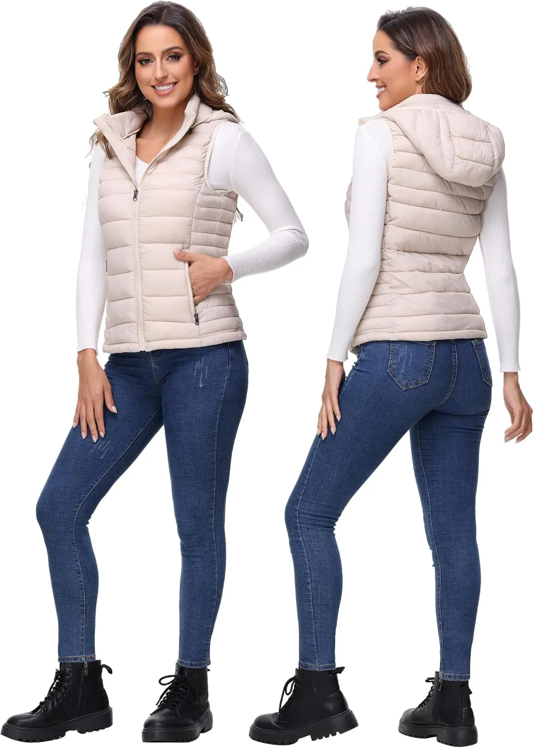 ROYAL MATRIX Packable Puffer Vest for Women Lightweight Winter Warm Puffy Vest with Detachable Hood