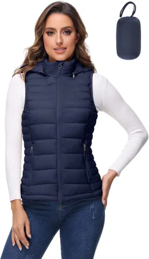 ROYAL MATRIX Packable Puffer Vest for Women Lightweight Winter Warm Puffy Vest with Detachable Hood