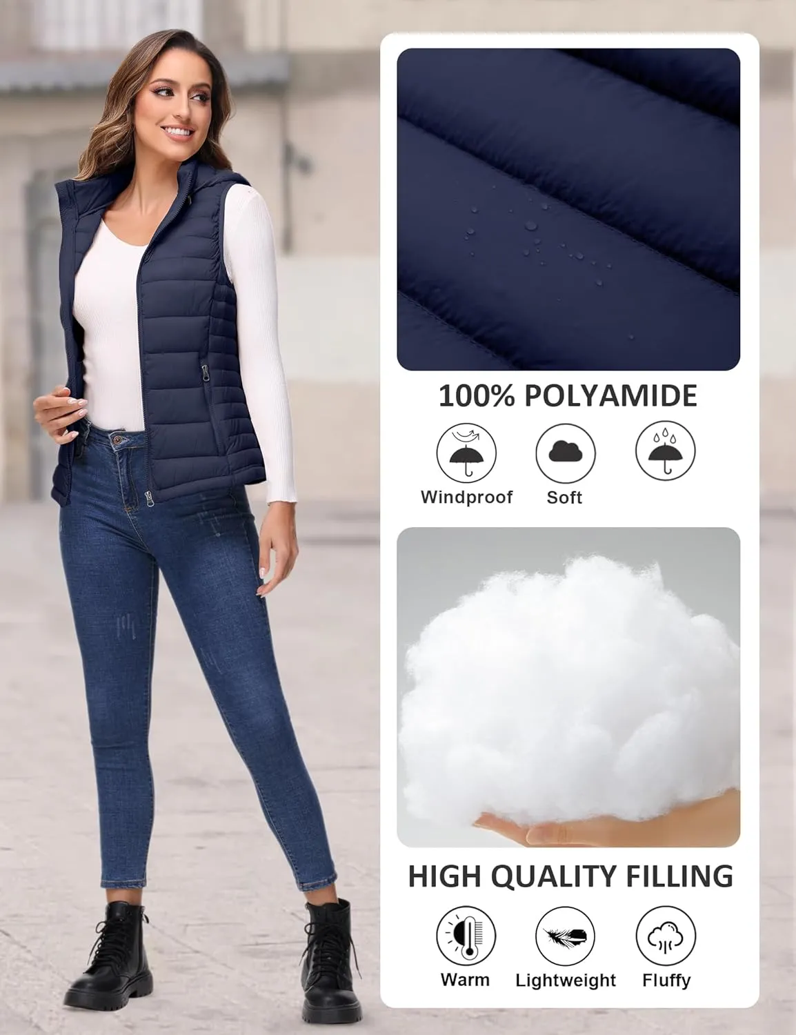 ROYAL MATRIX Packable Puffer Vest for Women Lightweight Winter Warm Puffy Vest with Detachable Hood