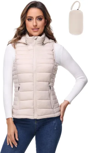 ROYAL MATRIX Packable Puffer Vest for Women Lightweight Winter Warm Puffy Vest with Detachable Hood