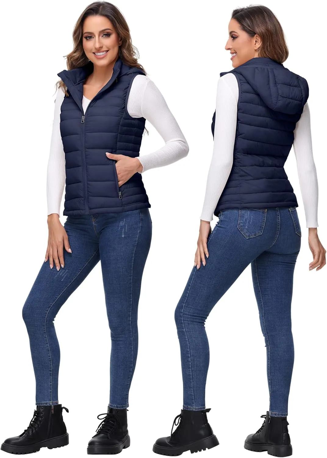 ROYAL MATRIX Packable Puffer Vest for Women Lightweight Winter Warm Puffy Vest with Detachable Hood