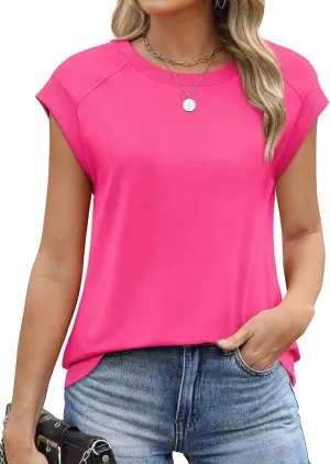SAMPEEL Womens Tops Summer Dressy Casual Raglan Cap Sleeve T Shirts Basic Tee Shirts Trendy 2025