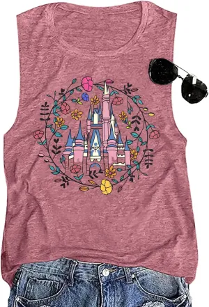 SFHFY Magical Tank Top Women: Magic Kingdom Shirts Fairy Castle Tee Casual Summer Vacation Sleeveless Tops