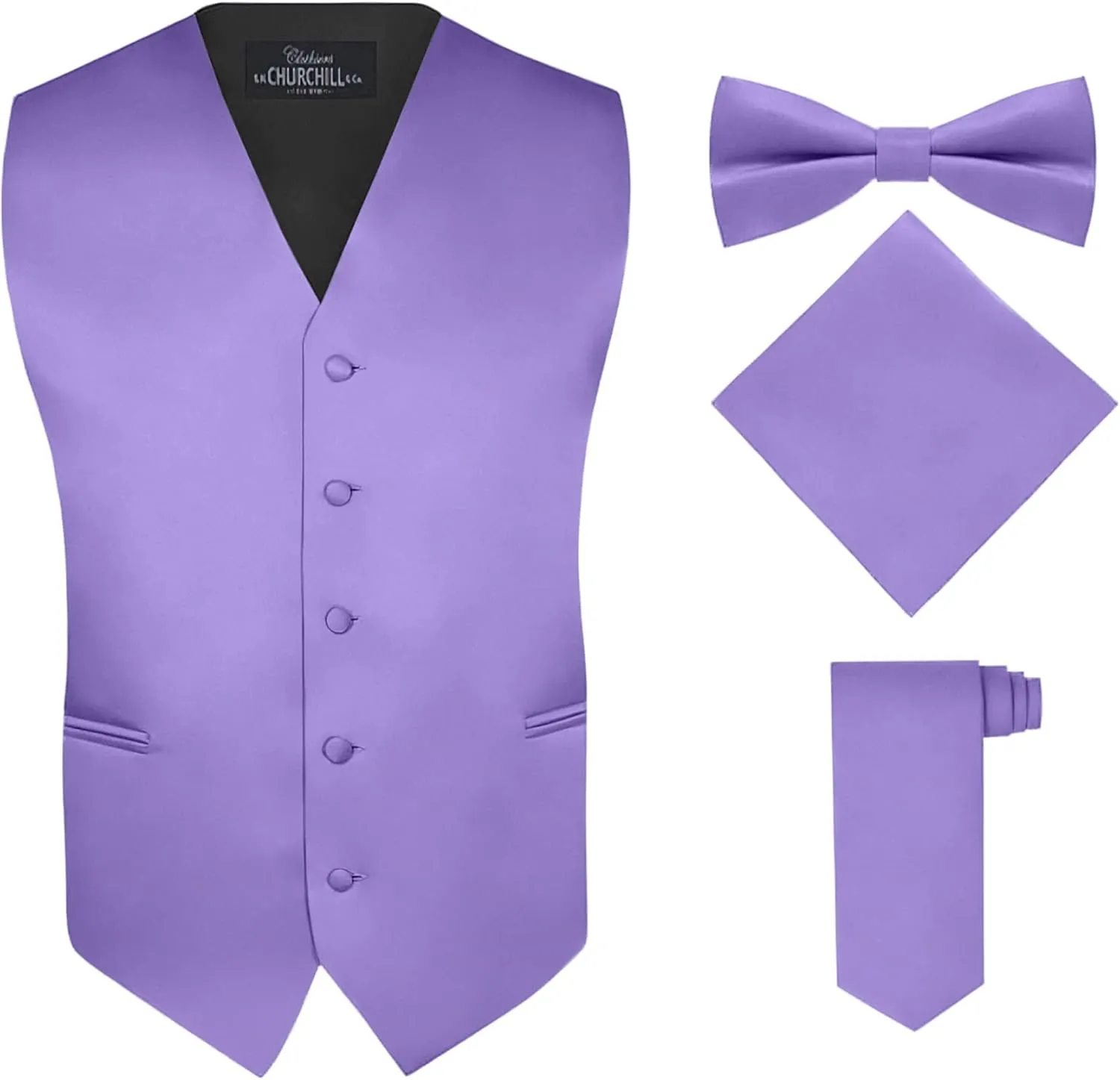 S.H. Churchill & Co. Men's 4 Piece Vest Set, with Bow Tie, Neck Tie & Pocket Hankie
