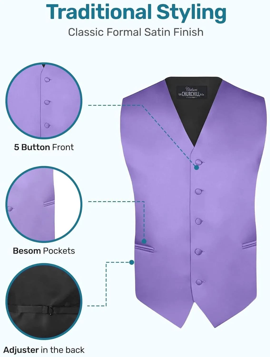 S.H. Churchill & Co. Men's 4 Piece Vest Set, with Bow Tie, Neck Tie & Pocket Hankie
