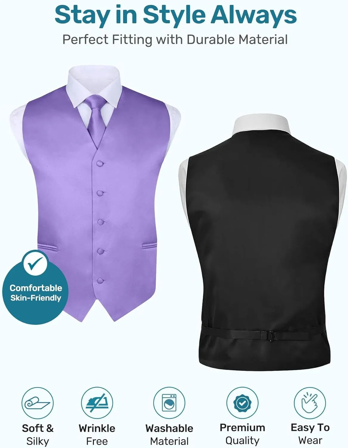 S.H. Churchill & Co. Men's 4 Piece Vest Set, with Bow Tie, Neck Tie & Pocket Hankie