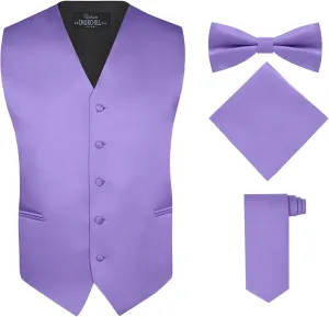 S.H. Churchill & Co. Men's 4 Piece Vest Set, with Bow Tie, Neck Tie & Pocket Hankie