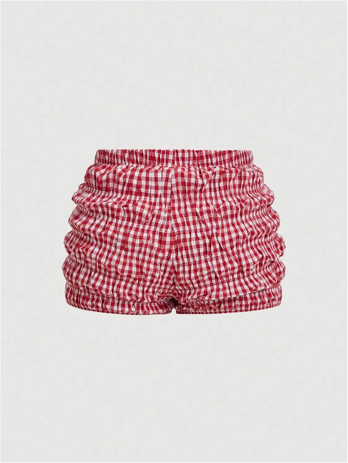 SHENHE Women's Plus Size Plaid Ruched Bloomer Shorts Elastic Waist Cute Mini Shorts