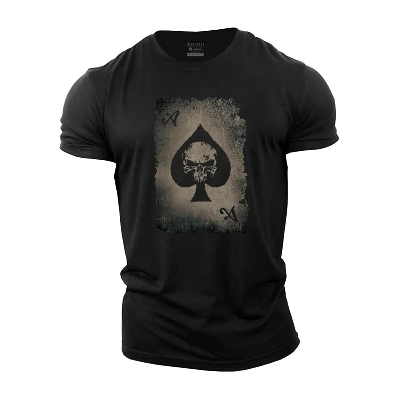 Skull Ace of Spades Print Men's Fitness T-shirts