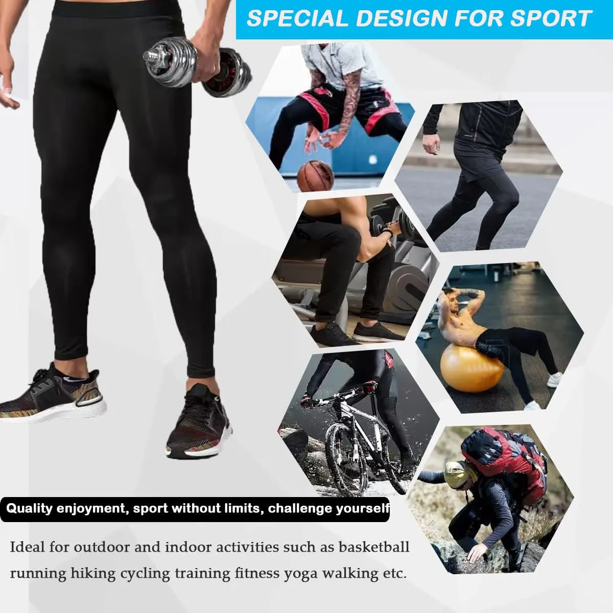 Smatstyle Pantalons de Compression de Running Homme Legging de Sport Fitness  schage Rapide Collant de Compression Base Layer Long Tight