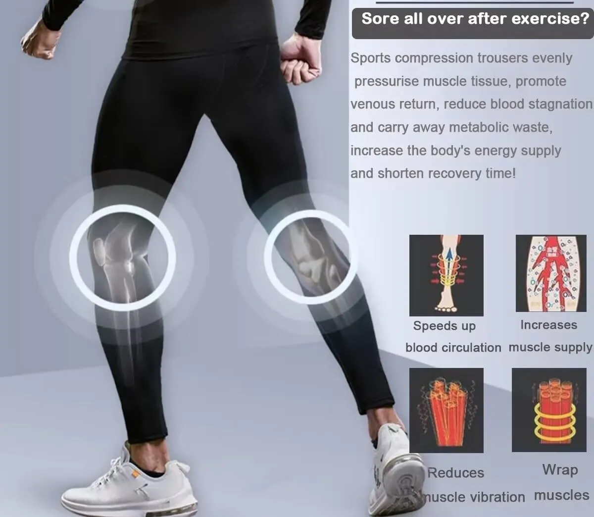 Smatstyle Pantalons de Compression de Running Homme Legging de Sport Fitness  schage Rapide Collant de Compression Base Layer Long Tight