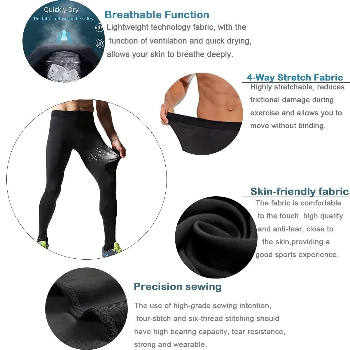 Smatstyle Pantalons de Compression de Running Homme Legging de Sport Fitness  schage Rapide Collant de Compression Base Layer Long Tight
