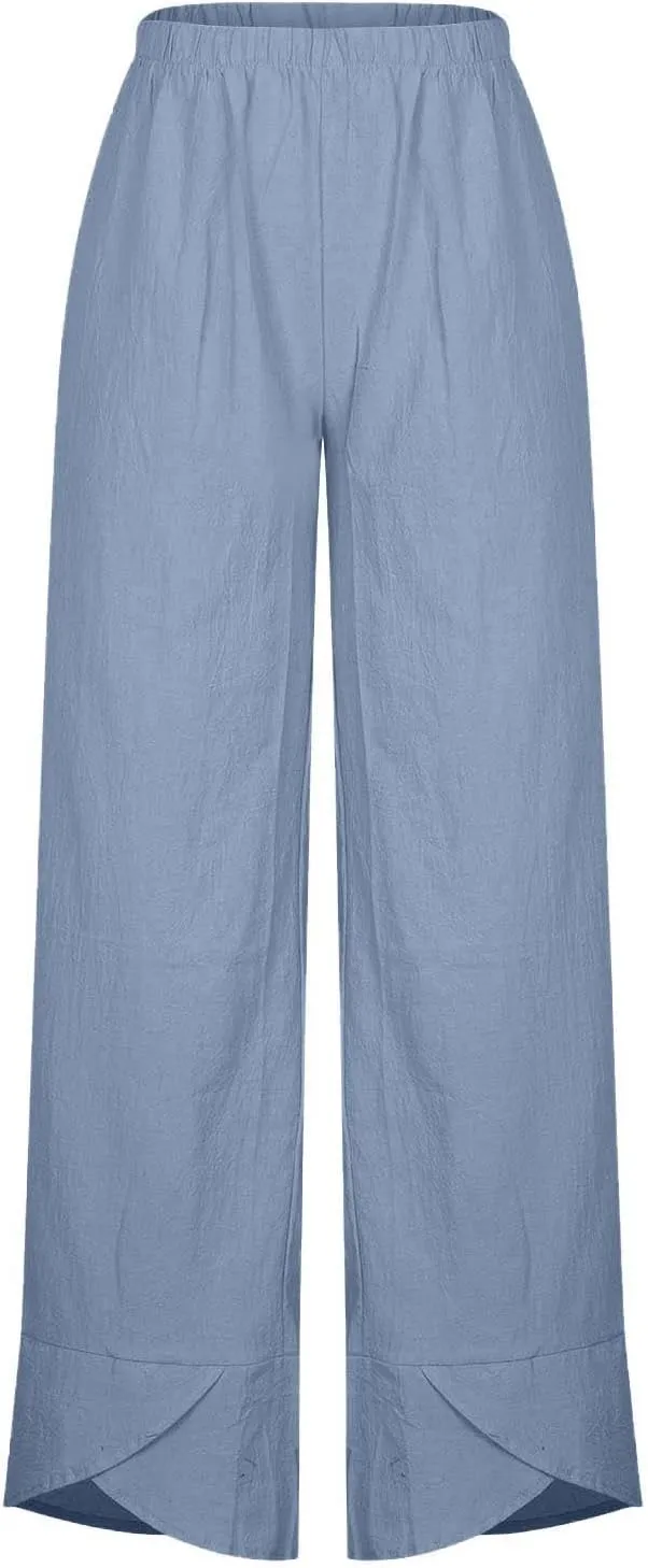 SMIDOW Capri Pants for Women Cotton Linen Wide Leg Capris Casual Summer Cropped Pants Beach Elastic Waist Baggy Crop Trousers