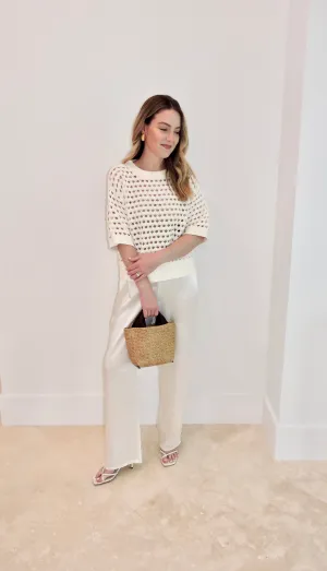 Soft Satin Straight Pant - Ivory