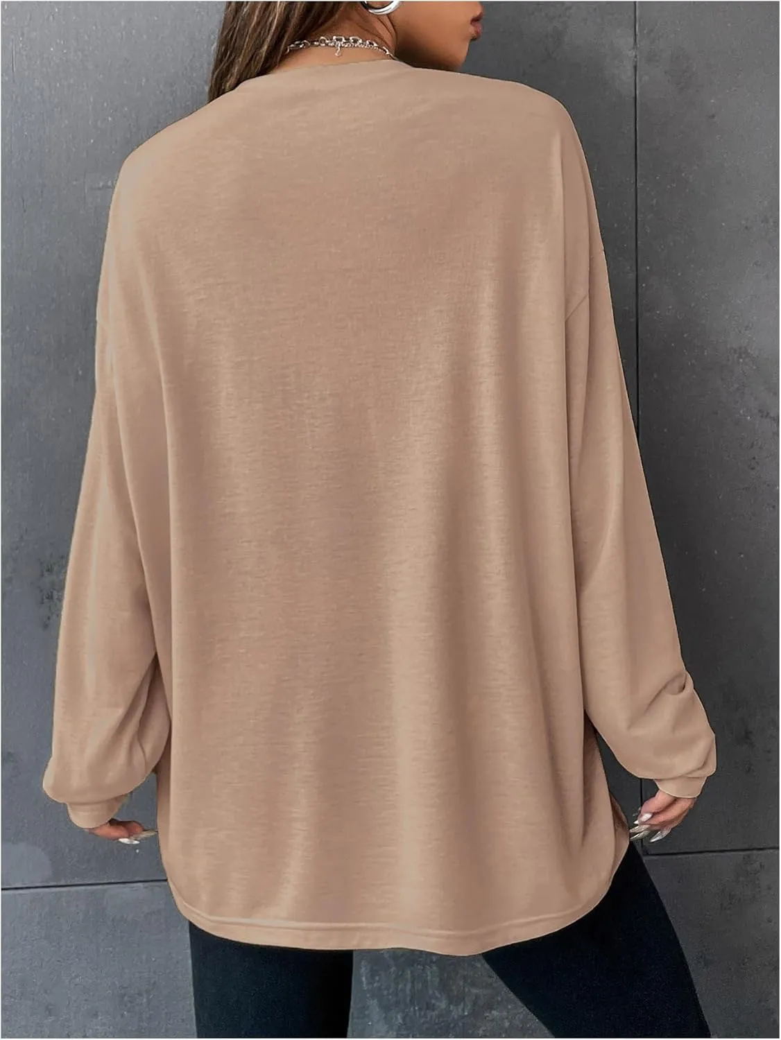 SOLY HUX Women's Letter Embroidered T Shirt Crew Neck Long Sleeve Oversized Dressy Casual Tee Tops