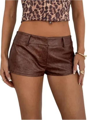SOLY HUX Women's PU Leather Shorts Retro Straight Leg Party Music Festival Mini Shorts