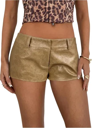 SOLY HUX Women's PU Leather Shorts Retro Straight Leg Party Music Festival Mini Shorts