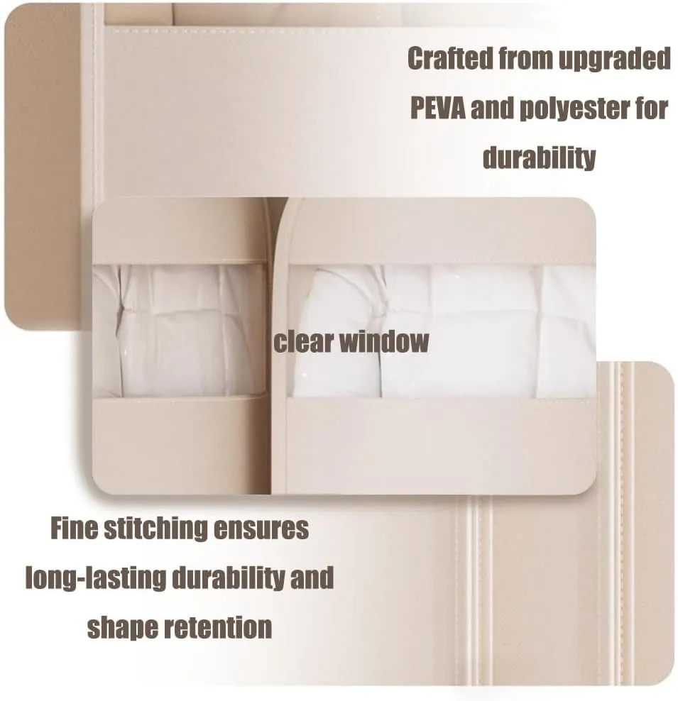 Space Saving Hanging Garment Bag with Self Compression Zipper, Down Coat Compression Dust Cover with Clear Window for Closet Storage for Jacket, Skirt, Shirt and Coat (Beige, M)