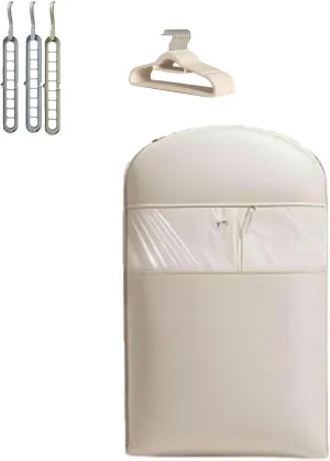 Space Saving Hanging Garment Bag with Self Compression Zipper, Down Coat Compression Dust Cover with Clear Window for Closet Storage for Jacket, Skirt, Shirt and Coat (Beige, M)