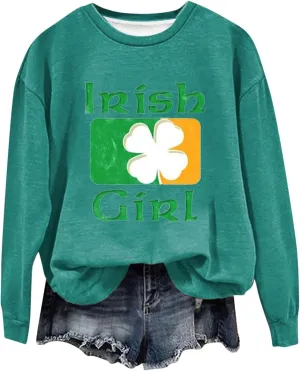 St. Patricks Day Shirts For Women Long Sleeve Crewneck Irish Sweatshirts Oversized Saint Patty's Pullover Tops