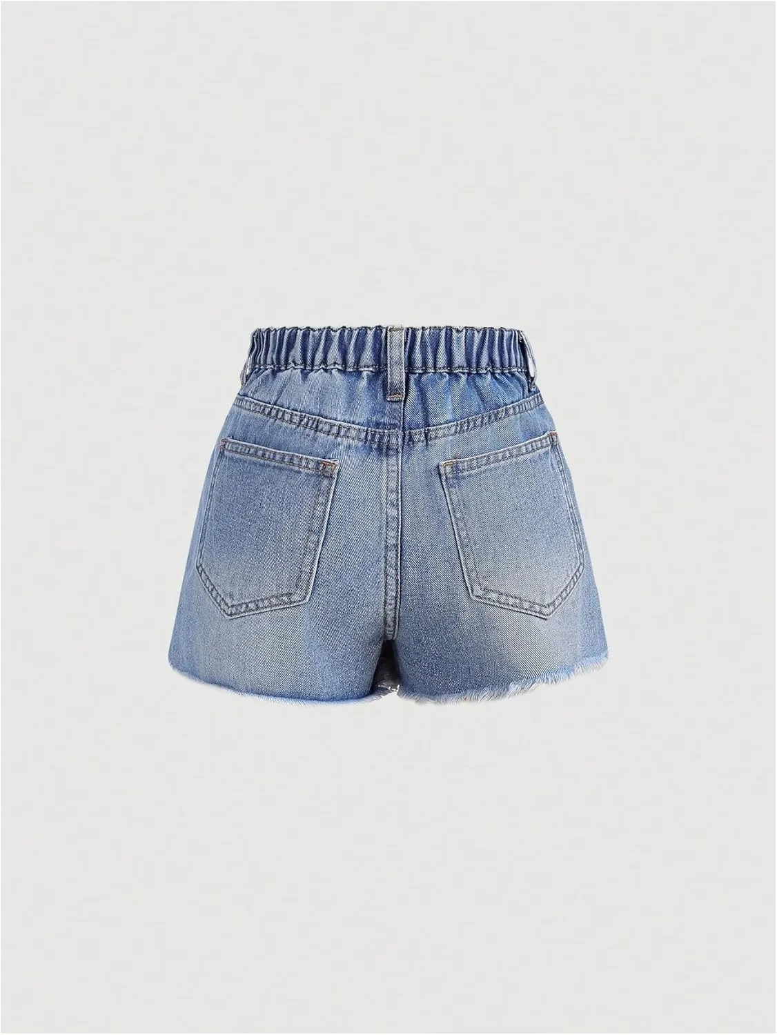 SweatyRocks Girl's Ripped Raw Hem Denim Shorts Elastic Waist Summer Jean Shorts Skorts