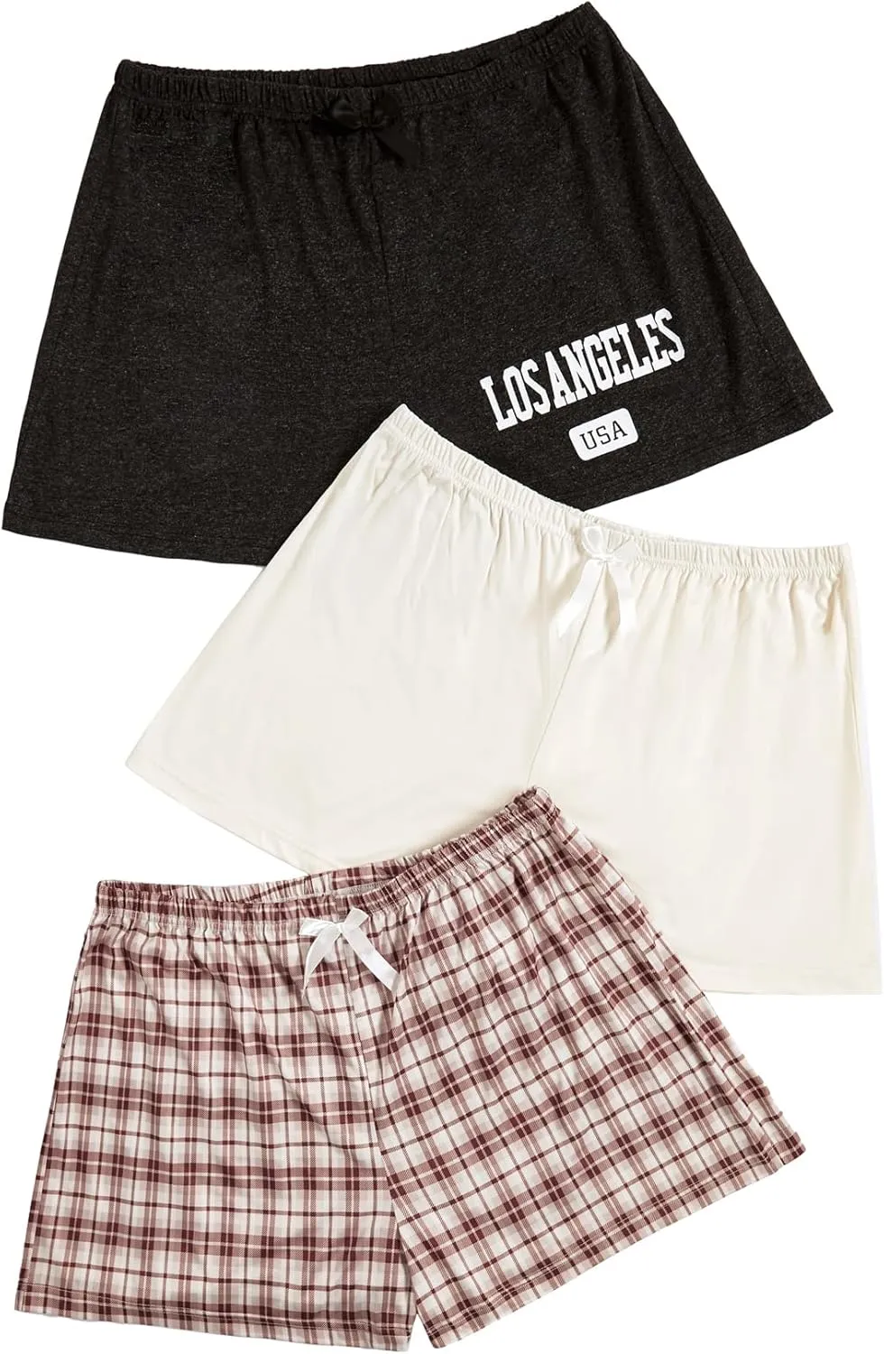 SweatyRocks Women's 3 Pack Plus Size Pajama Shorts Elastic High Waisted Lounge Sleep Shorts
