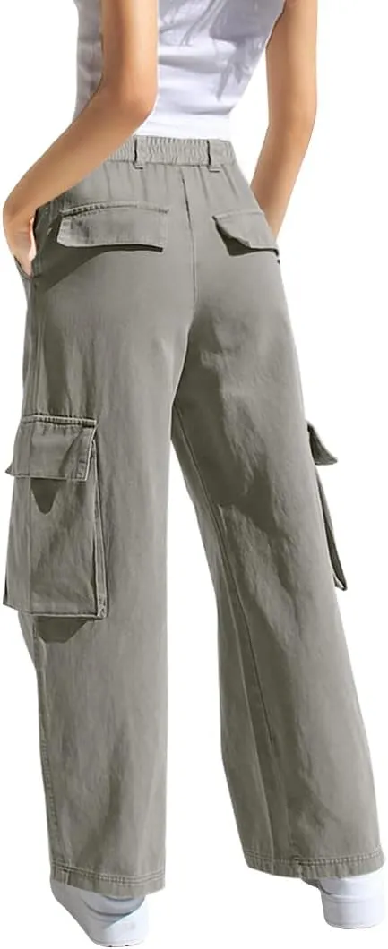 SySea Girls Cargo Pants Baggy Y2K Kids High Waist Sweatpants Flap Pockets Loose Fit Straight Wide Leg Casual Trousers